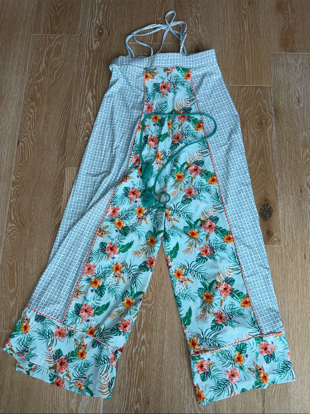 Cabana Life Tropical Floral Wide-Leg Jumpsuit in Teal, White & Orange